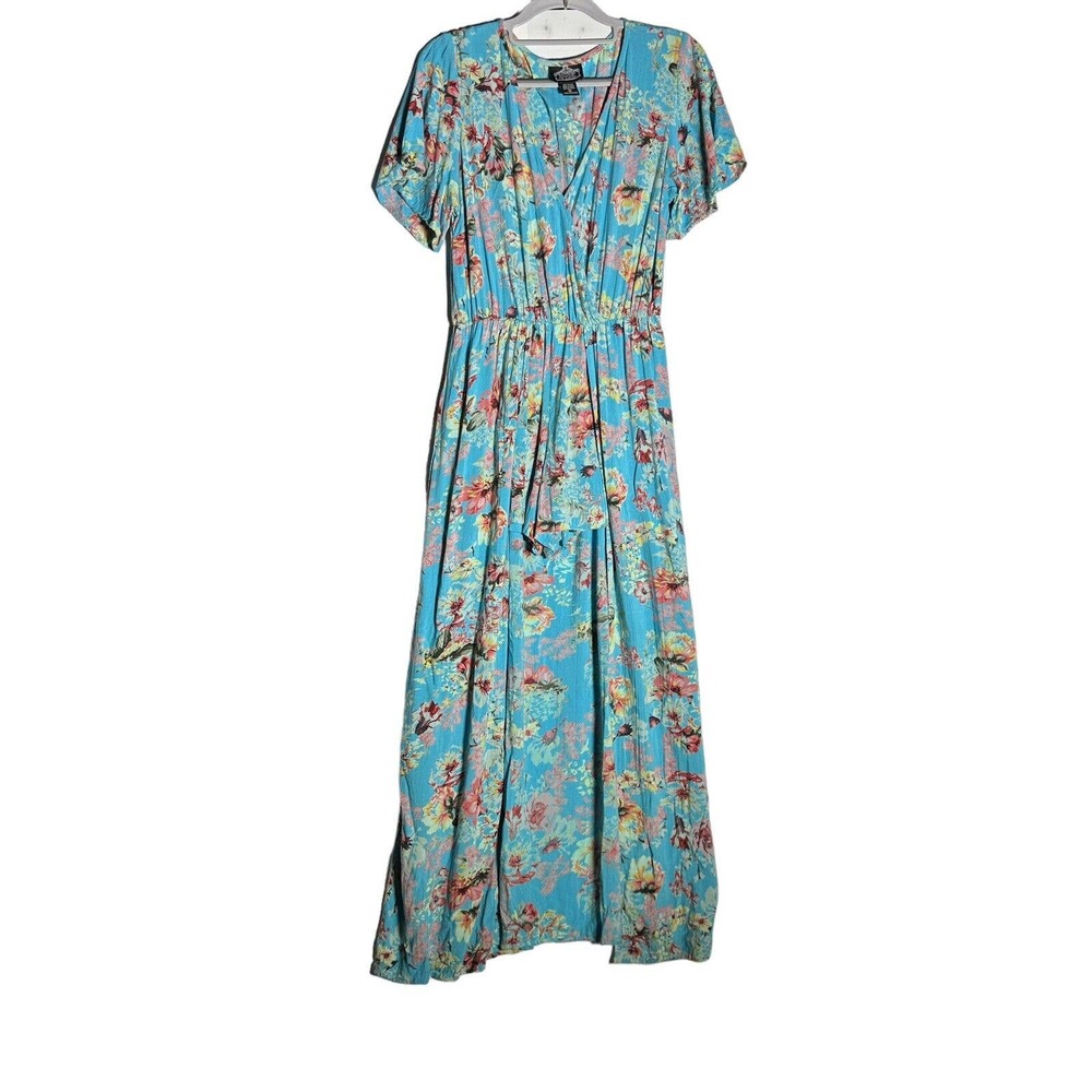 Angie Romper Skirt Overlay Size M High Low Floral Blue Soft Rayon